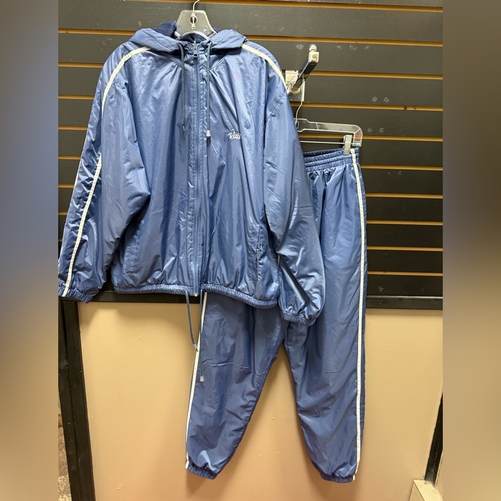 Lavon Vail Blue Nylon Windbreaker Tracksuit Jacket Pants Set Size L